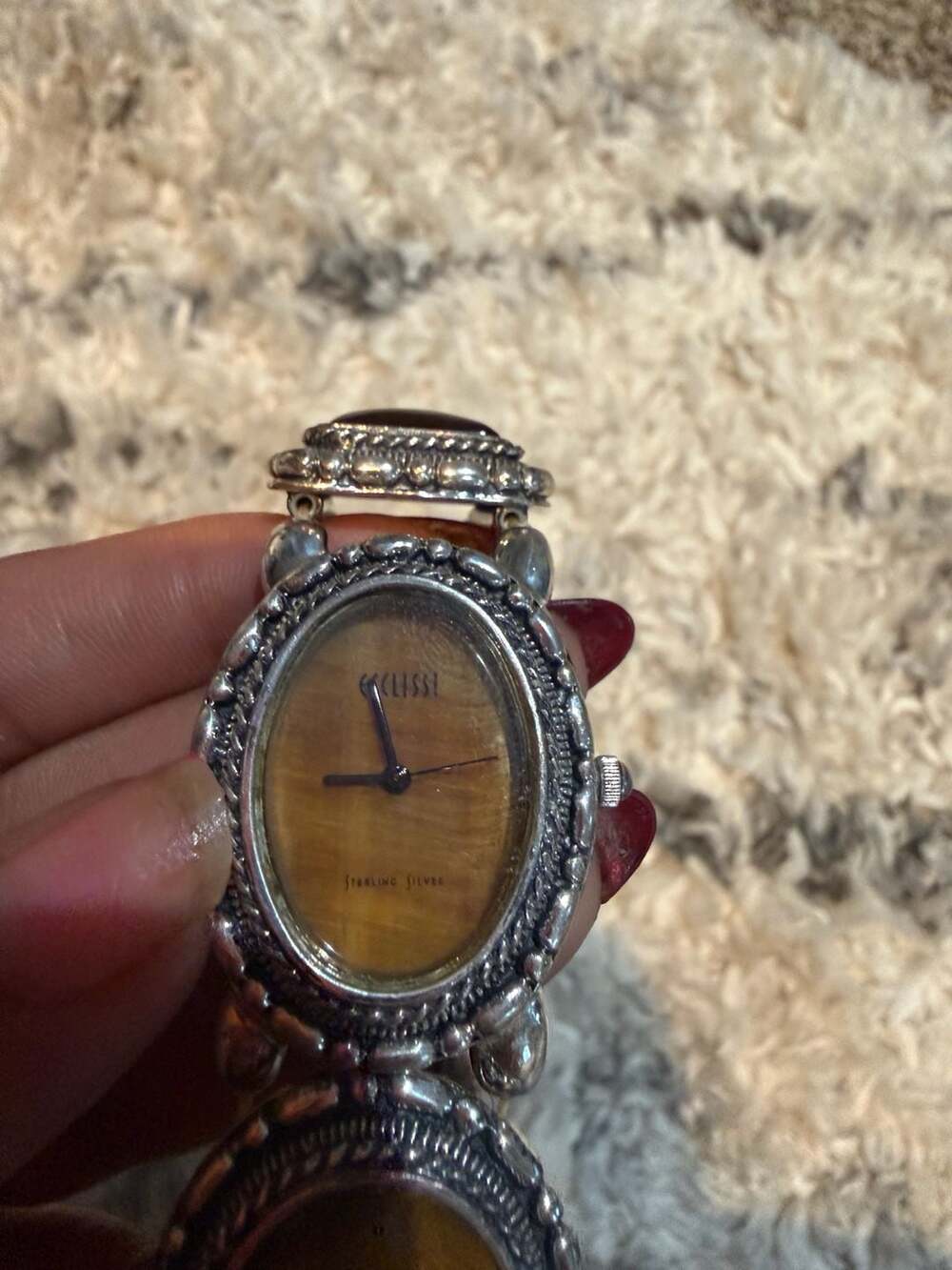 Ecclissi Sterling Silver Women's Watch with Tiger's Eye Gemstone  Bracelet. Beau